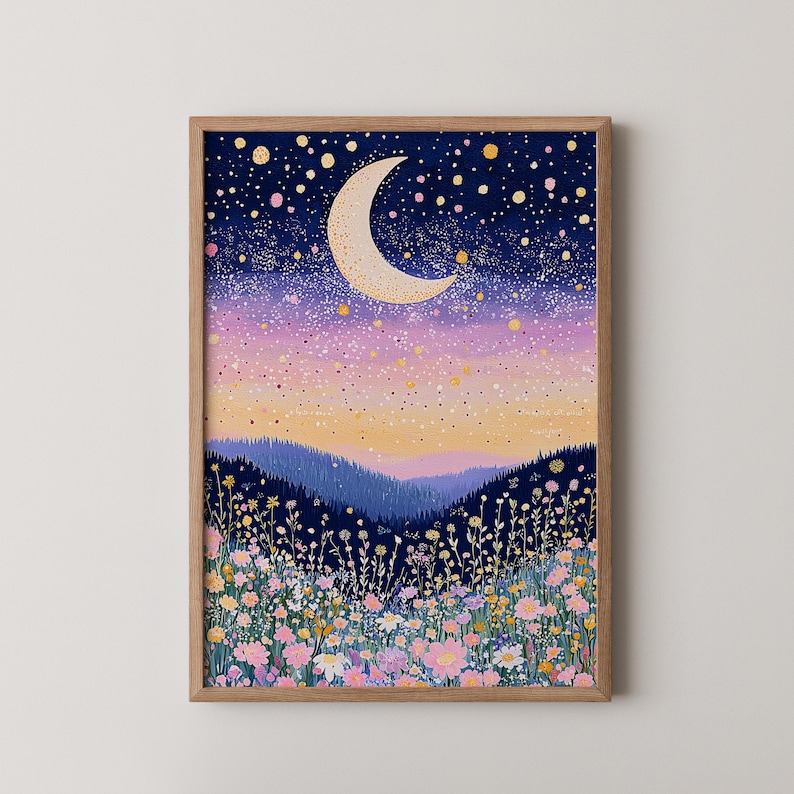 Floral Moon Print: Whimsical Boho Nursery Wall Art image 5