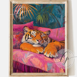 Trendy Tiger Art Print | Dopamine Wall Decor | Unique Maximalist & Eclectic Style