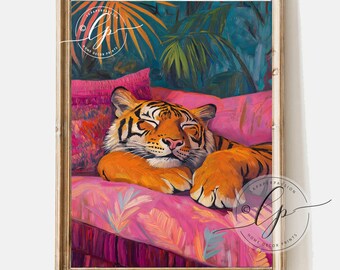 Trendy Tiger Art Print | Dopamine Wall Decor | Unique Maximalist & Eclectic Style