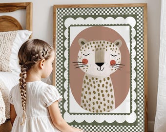 Leopard Animal Art for Kids Room | Boho Animal Poster | Jungle Nursery Decor
