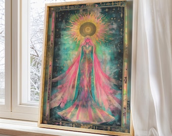 Sun Goddess Poster Art Print: Divine Feminine Energy, Spiritual Wall Decor