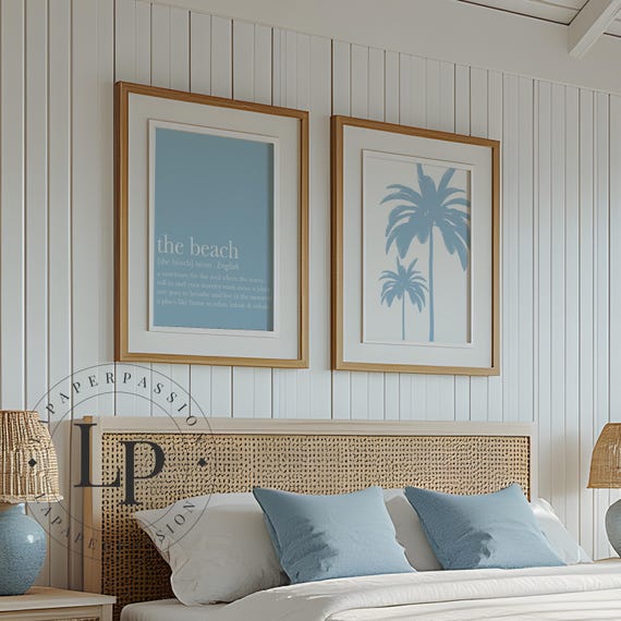 Coastal Print Set: Beach & Palm Tree - Modern Boho Home Decor