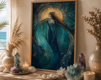 Decoración de pared de la Diosa Verde: Lámina artística de la Divina Feminidad Celestial