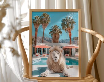 Palm Springs Pool Print: Mid-Century Modern Lion Art