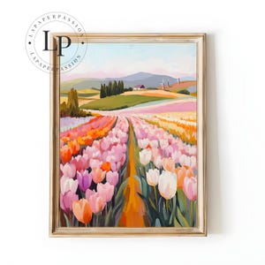 Tulips Print, Floral Print, Flower Print, Botanical Print, Tulip Field Wall Art, Botanical Poster, Spring Girly  Tulip Nursery Girly Decor