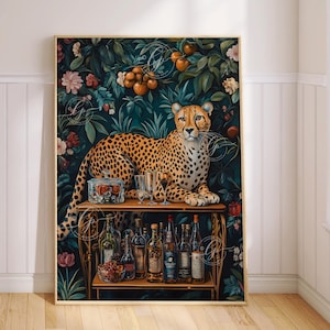Leopard Maximalist Art Bar Cart Print - Maximalist Kitchen Decor