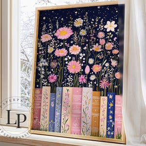 Book Poster Floral Book Stack Print: Pastel Wildflower Booknook Decor