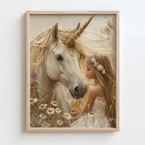 Unicorn and Girl Print: Enchanted Nursery Wall Art
