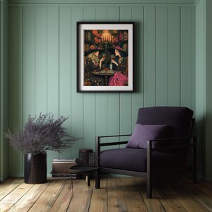 Witch Poster - Witchy aestheic - Witchcraft decor colourful two women in boho dresses drinking red wine friendship art