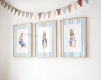 Peter Rabbit Watercolor Art Prints, Set of 3, Nursery Decor, Baby Room Art