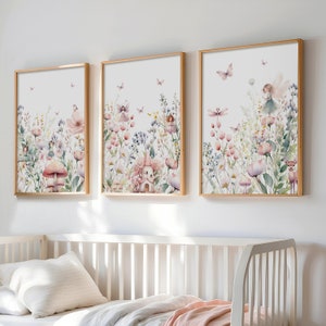 Fairy Nursery Wall Prints, Wildflower Nursery Decor, Girl Nursery Prints, Boho-  Wildflower Nursery Decor, Girl Nursery Prints