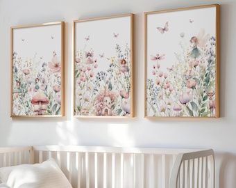 Fairy Art Nursery Prints: Whimsical Wildflower Girls Room Decor