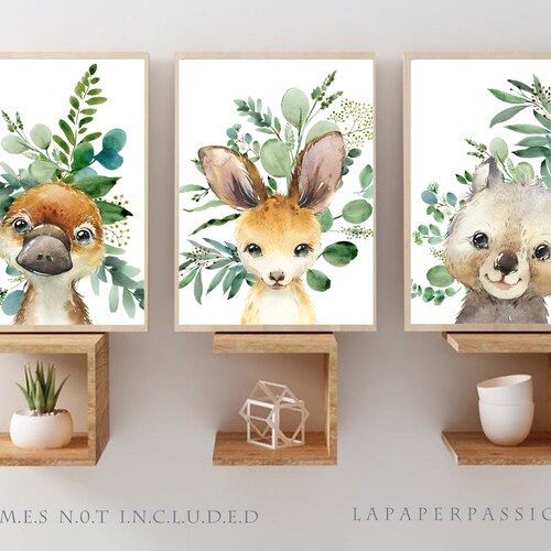 Printed Australian Animal Nursery Prints Kangaroo Wombat Etsy Australia
