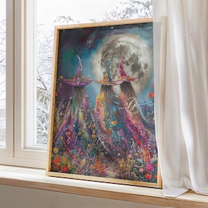 Witch Wall Art - Witch Decor - A coven of Wildflower witches Print, ethereal witches, mystical magical  witches in the woods