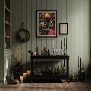 Witch Poster - Witchy aestheic - Witchcraft decor colourful two women in boho dresses drinking red wine friendship art