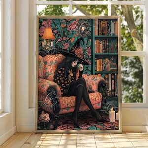 Bookish Witch Art Print: Eclectic Maximalist Home Decor