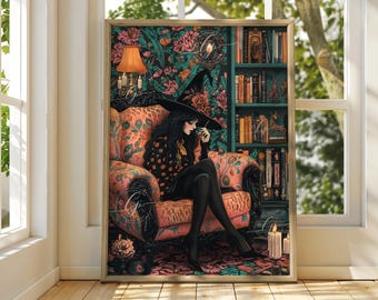 Bookish Witch Art Print: Eclectic Maximalist Home Decor