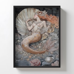 Mermaid Art Print – Elegant Fantasy Sea Goddess Print, Enchanting Ocean Decor for Coastal or Boho Interiors, Mermaid wall art decor