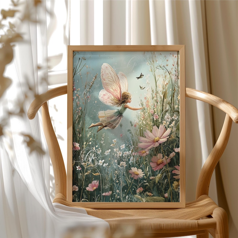 Fairy Art Nursery Prints Pink and Sage Wall Art Nursery Fairy Theme