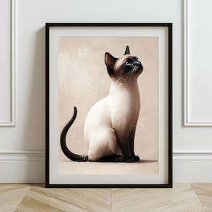 Siamese Cat Painting Art Print, Minimalist Siamese Cat Watercolor Painting Art, Cat Wall Art Fine Art Print, Cat Art