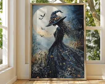 Wildflower Witch Art Print: Dark Academia Halloween Decor