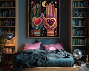Stampa artistica "Celeste Hands": arredamento per la casa da strega, arte murale mistica dei tarocchi