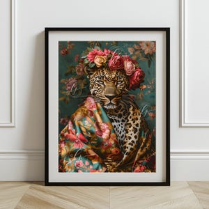 Impression portrait léopard : art animalier de la Renaissance vintage