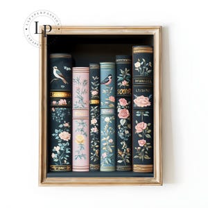 Floral Bookshelf Art Print: Colorful Book Decor (Digital Download)