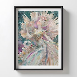 Ethereal Goddess Wall Art Print, Pastel Fantasy Portrait, Feminine Home Decor – Multiple Sizes