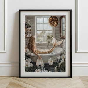 Mermaid Disco Ball Bathtub Art Print: Eclectic Bathroom Decor