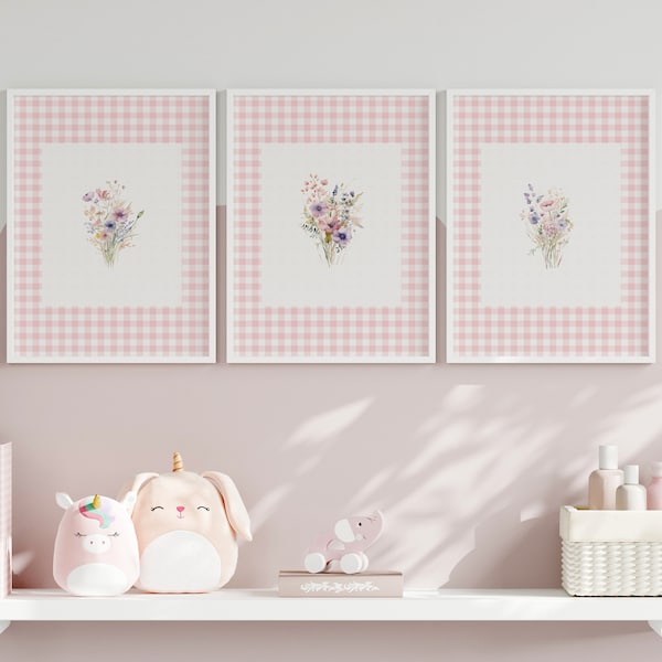 Wildflower Nursery Print Set, Girls Room Decor, Floral Nursery Wall Decor, Vintage Nursery Art, Watercolor Floral Wall Art, Nursery Wall Art