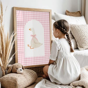 Silly Goose Print: Pink Gingham Nursery Wall Art