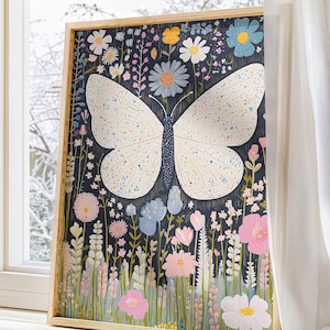 Girls Pastel Butterfly Bedroom print - Butterfly wall art, Art floral prints whimsy wildflower bedroom decor, Nursery young girl wall art