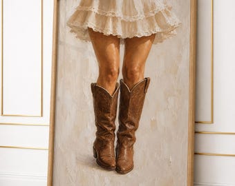 Estampado neutro de botas vaqueras del oeste / Arte mural del suroeste / Decoración moderna de dormitorio campestre