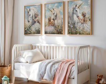 Unicorn Whimsical Art: Set of 3 Prints | Girl Fantasy Nursery Decor