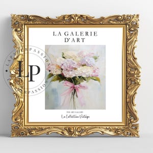 Hydrangea Floral Bouquet Oil Print Wall Art – Pastel Art Exhibition Poster, Elegant Flower Artwork for Home Living and Girl&#39;s Nursery Decor