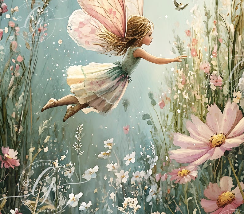 Fairy Art Nursery Prints Pink and Sage Wall Art Nursery Fairy Theme