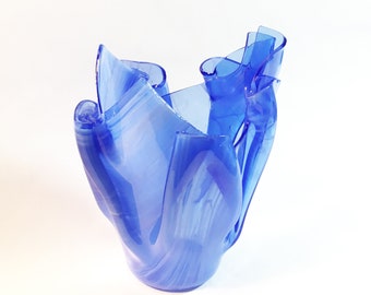 Light Blue Glass Vase - Blue Glass Candle Holder - Glass Votive Holder - Glass Flower Vase - Glass Art - Free Shipping - Flower Vase - Glass