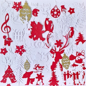 NAVIDAD - 75 Recortes = 75 ideas para decorar tus álbumes navideños: Familia, Felicidad y Recuerdos = Magia Navideña - Varios diseños festivos
