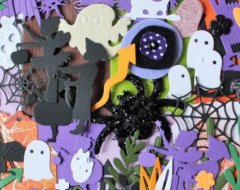 150 DECOUPES papier, multicolores, HALLOWEEN, fournitures créatives, embellissements pour scrapbooking carterie, noir, violet, vert, orange