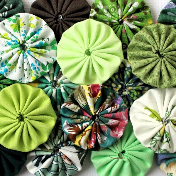 4 cm bloem in handgemaakte stof Yoyo: set van 18 groene toonbloemen, scrapbooking en kaartversiering, naaibenodigdheden, maatwerk