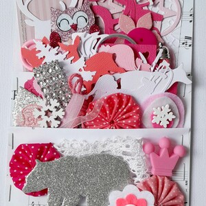 NOEL - 50 Découpes et embellissements rose et blanc, avec un peu d'imagination, vous créez de magnifiques décorations pour un Noël magique