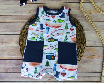 Gone Fishing Baby Romper: Summer Tank Top Jumpsuit