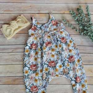 Farmhouse Floral Romper, birthday outfit, toddler play suit, one piece outfit, Napa romper, baby shower gift, girls jumpsuit, vintage floral