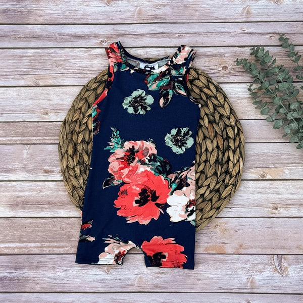 Floral Romper Outfit, Ollie Romper, One Piece Romper, Tank Romper, Baby Summer Outfit, Baby Shower Gift, Girl Romper, Biker Shorts Romper