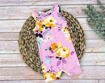 Floral Romper Outfit, Ollie Romper, One Piece Romper, Tank Romper, Baby Summer Outfit, Baby Shower Gift, Girl Romper, Biker Shorts Romper