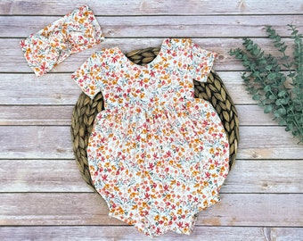 Floral Baby Bubble Romper: Ribbed Knit, Spring Outfit