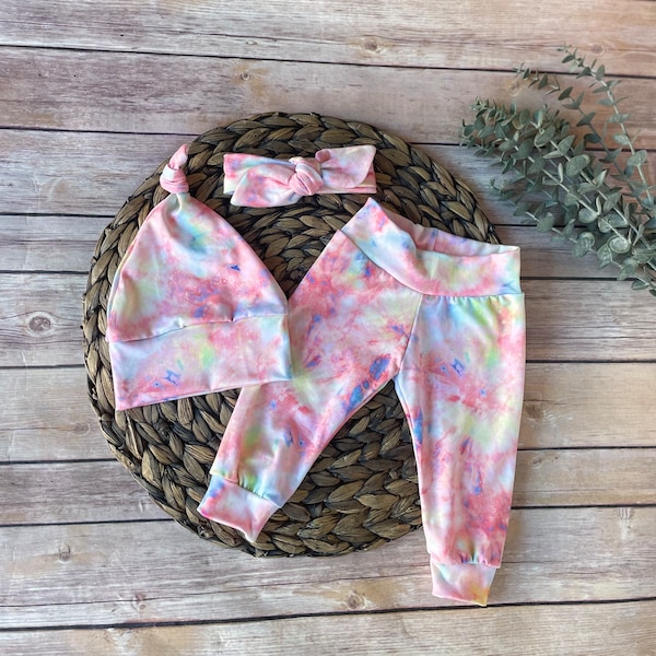 Tie dye leggings, baby girl leggings, baby shower gift, newborn first outfit, gift for new moms, baby Pink tie dye set, coming home outfit