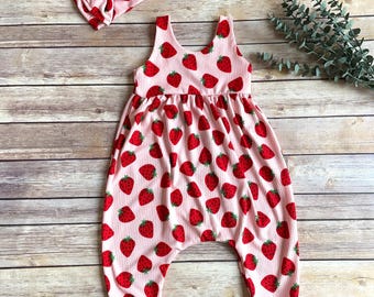 Strawberry Baby Romper, Very Berry First Birthday Outfit