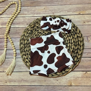 Cow Print Baby Bummies with Bow: Western Girl Bloomers (12-18M)